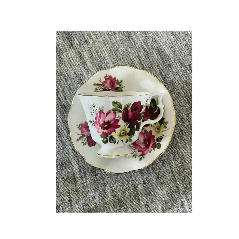 Royal Albert Bone China Teacup & Saucer Flowers Golden Trim